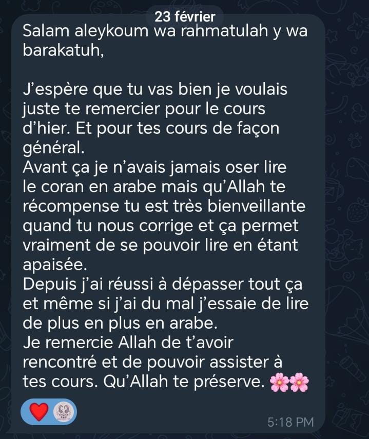 Témoignage d'une élève : grande patience, bienveillance, aide précieuse