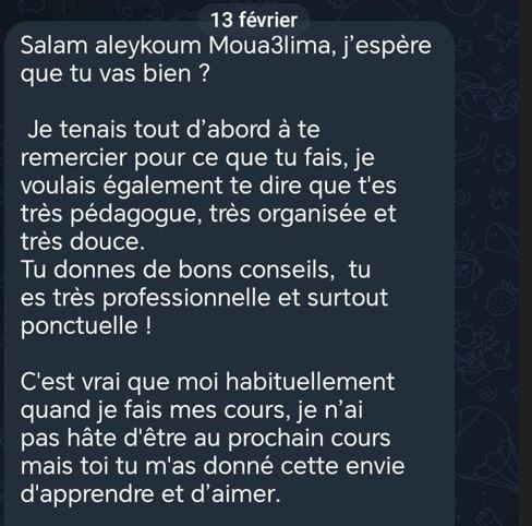 Témoignage d'une élève : BarakAllahou fik, vraie ni'ma, replay appréciés
