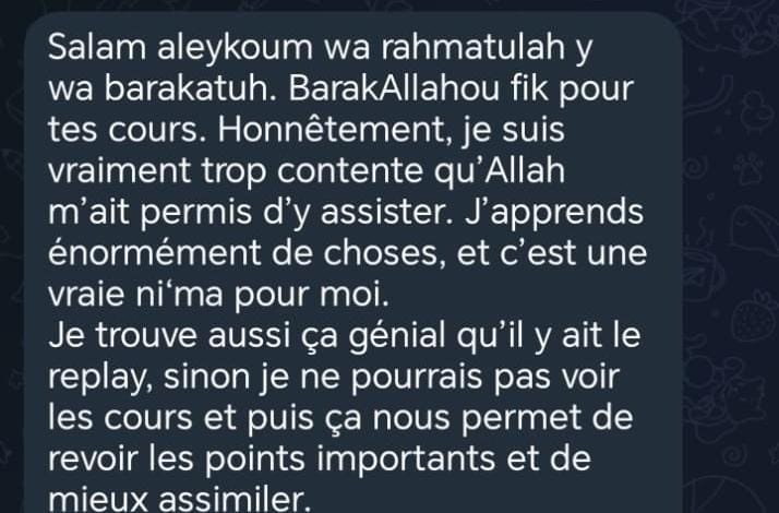 Témoignage d'une élève : j'aime beaucoup, qu'Allah te récompense